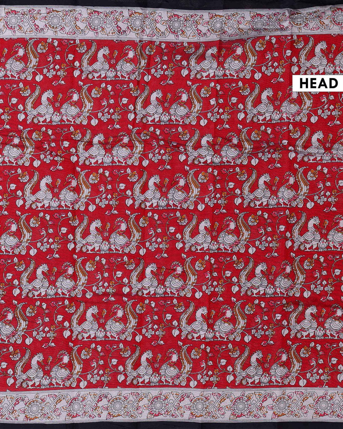 Elegant Semi Chanderi Saree with Kalamkari Inspired Motifs and A Plain Gold Woven Border - Red