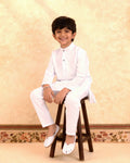 Boys Festive Kurta Set with Mandarin Collar, White