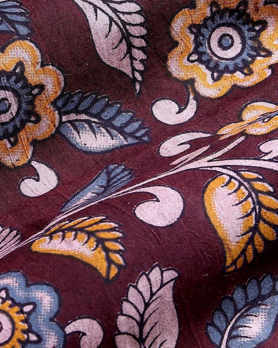 Women’s Printed Cotton 1 Meter Blouse Material with Traditional Floral Motifs - Burgundy