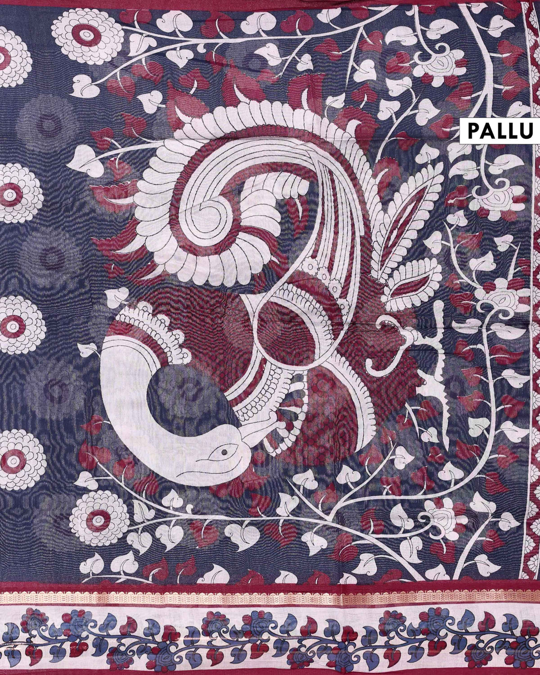 Elegant Semi Chanderi Saree with Floral Motif Print and Contrasting Zari Woven Border - Blue