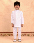 Boys Festive Kurta Set with Mandarin Collar, White