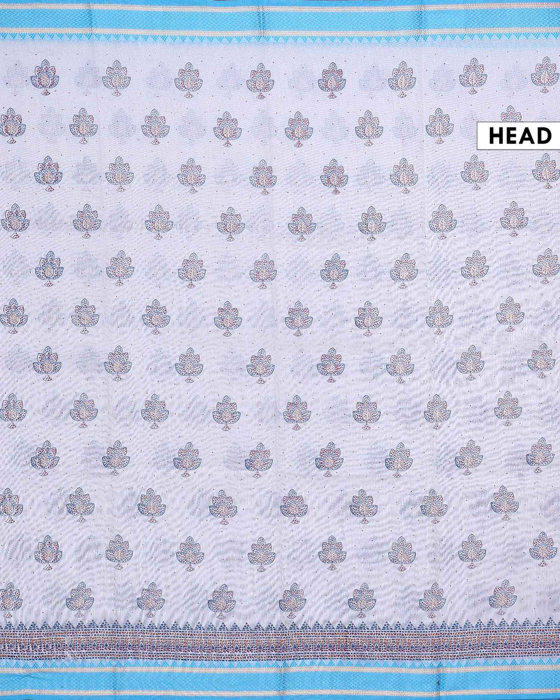 Traditional Linen Cotton Saree with All-Over Floral Buti Print Intricate Ethnic Border - Cream