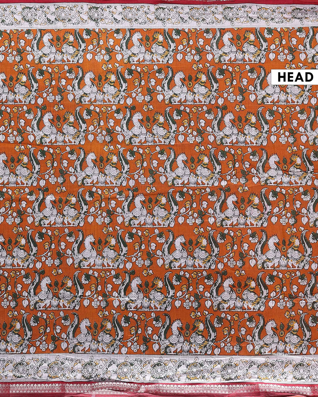 Classic Semi Chanderi Saree with Kalamkari Inspired Print and Zari Border - Yellow