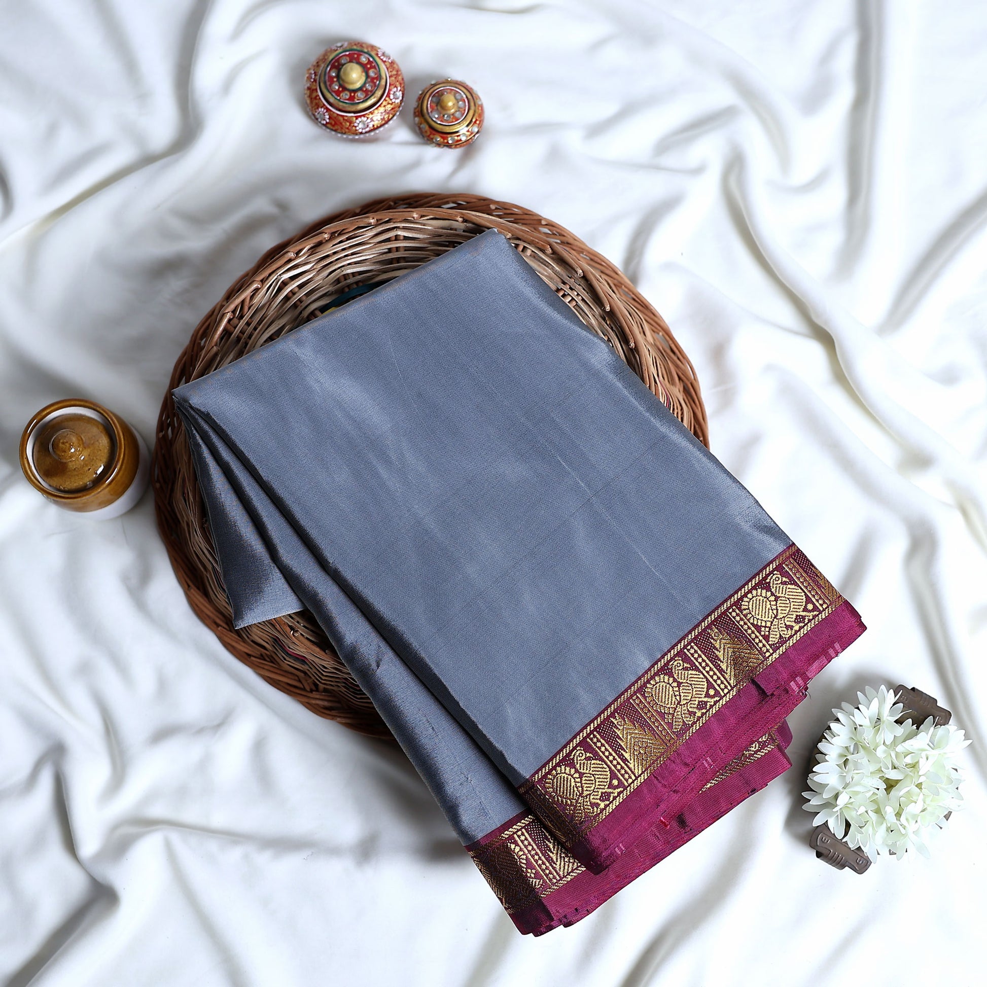 Banana Pith Saree With Elegant Gold Zari Border