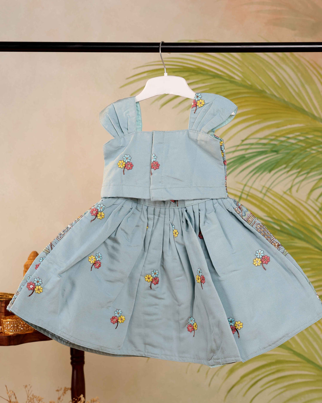 Classic Kids Pattu Pavadai Readymade a Traditional Ethnic Top with Embroidery - Blue