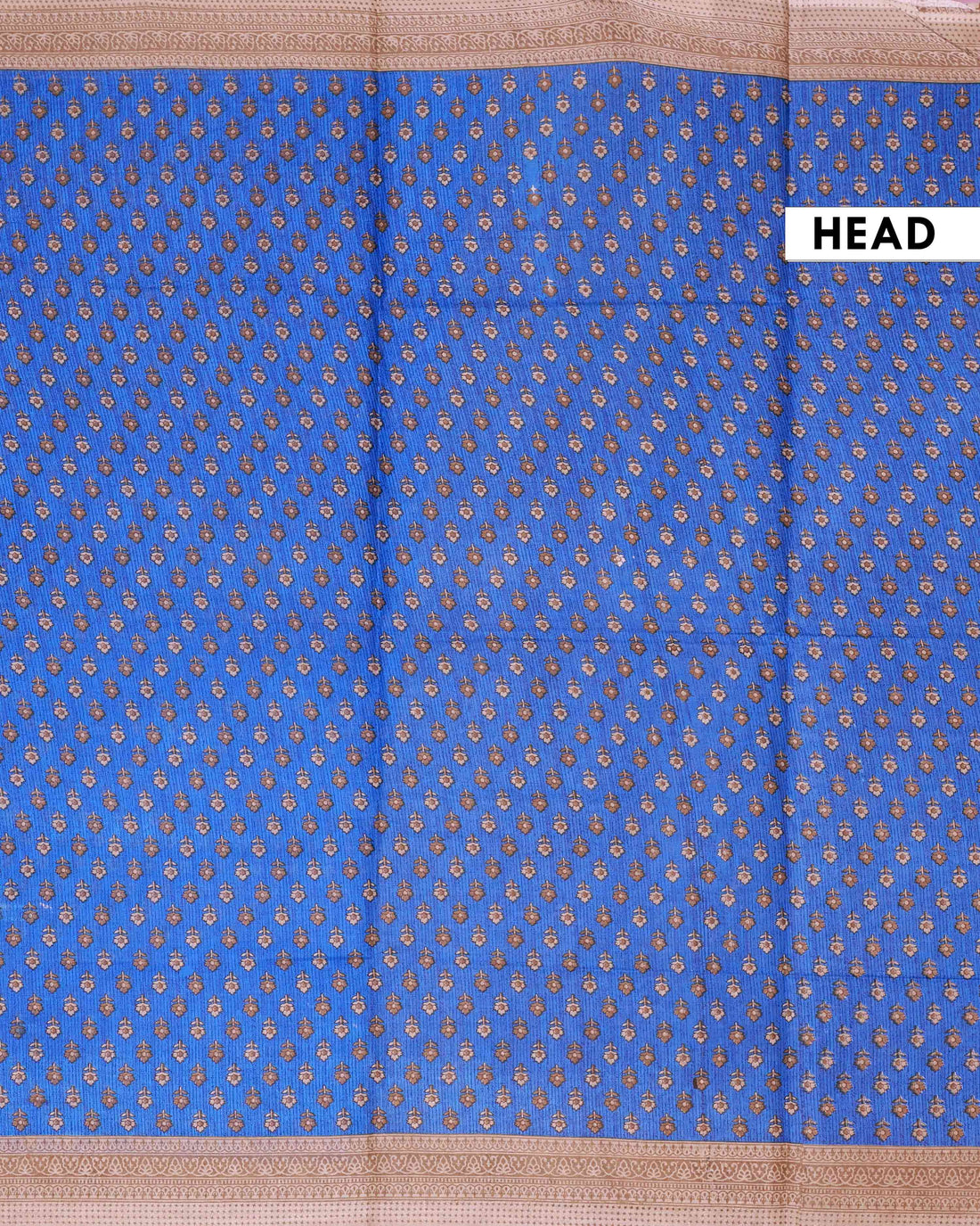 All-Over Floral Printed Voile Saree with Intricate Contrast Border – Blue