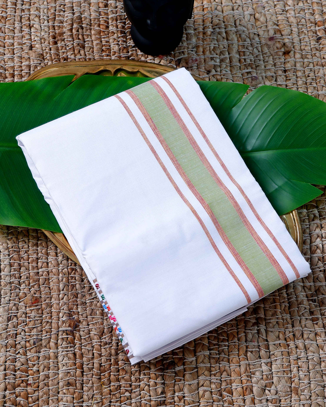 Men’s Cotton Dhoti with Multi Colour Border - White