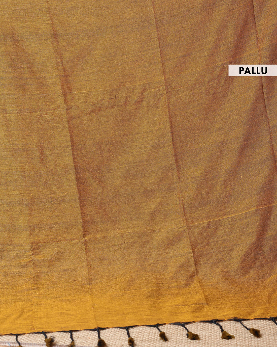 Handwoven Khadi Cotton Saree with Contrast Printed Blouse and Tassel Accents - Mustard