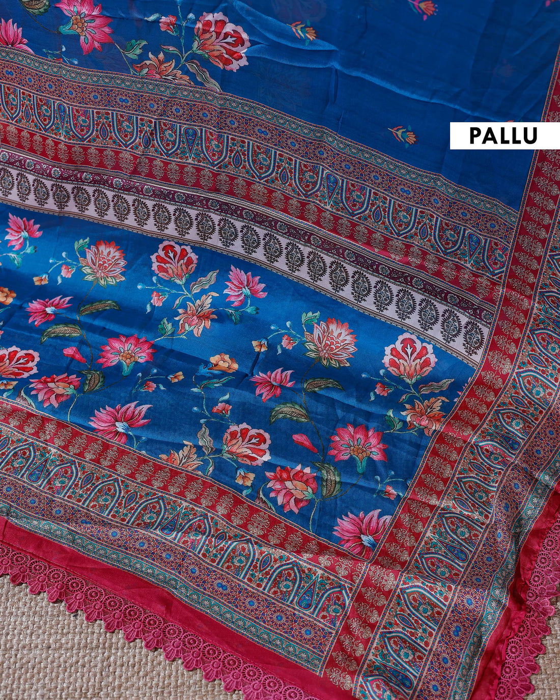 Elegant Georgette Saree with Intricate Floral Embroidery and Traditional Patterned Border - Blue