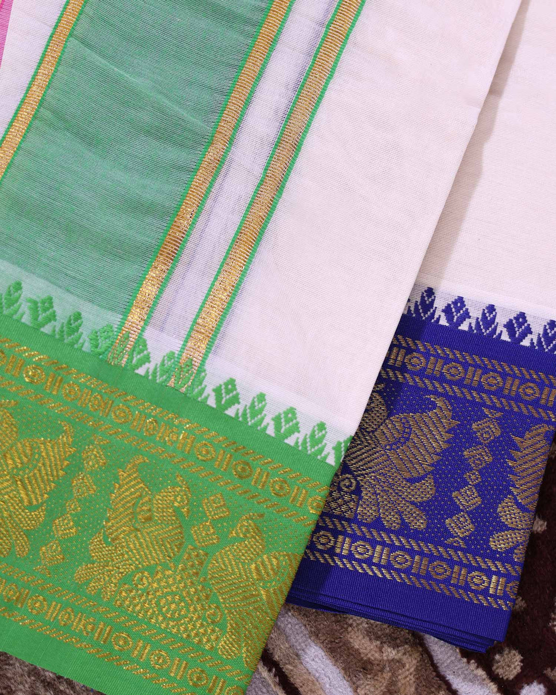 Traditional Men’s Handloom Cotton Dhoti 9*5 Meter with Elegant Multi Border – Off White