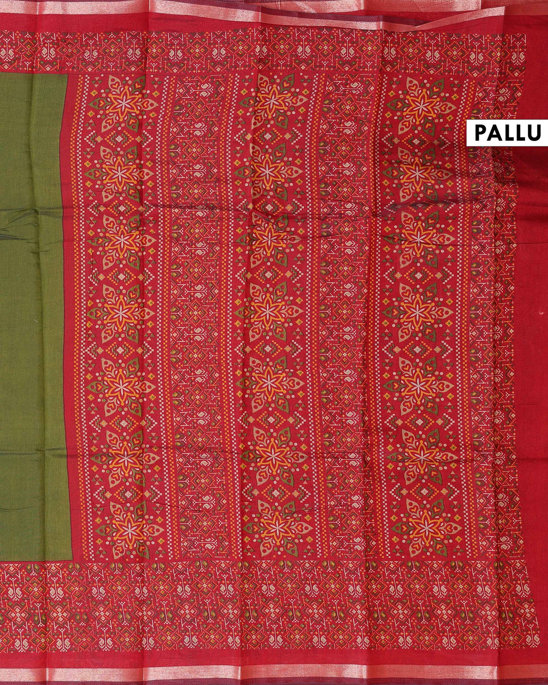 Elegant Semi Chanderi Saree with a Plain Body and Floral Inspired Border Border - Green