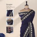 Navy Blue Mangalagiri Cotton Saree  a Striped Weave Pattern And Traditional Temple Motif Border Suitable For Festive And Ethnic Wear