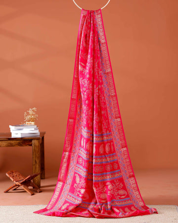 Elegant Art Silk Saree with Intricate Weave & Zari Details - Pink