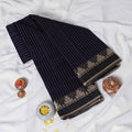 Mangalagiri Cotton Saree a Striped Weave Pattern Traditional Temple Border and Black Contrasting Pallu