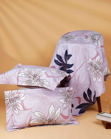 Luminous Lilac Bloom Double King Size Bed Cover Set - Lavender