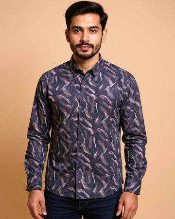 Men's Nativebull Abstract Printed Casual Shirt with Spread Collar and Full Sleeves - Purple