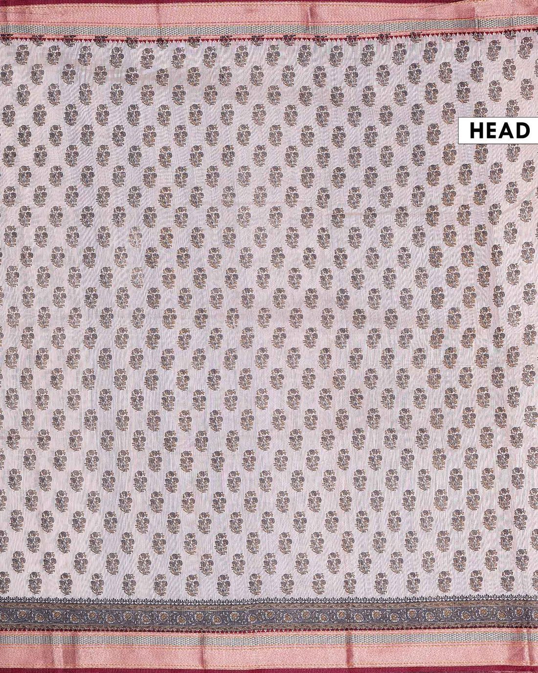 Traditional Linen Cotton Saree with Traditional Floral Buta Motifs and Ornate Zari Border - Light Peach