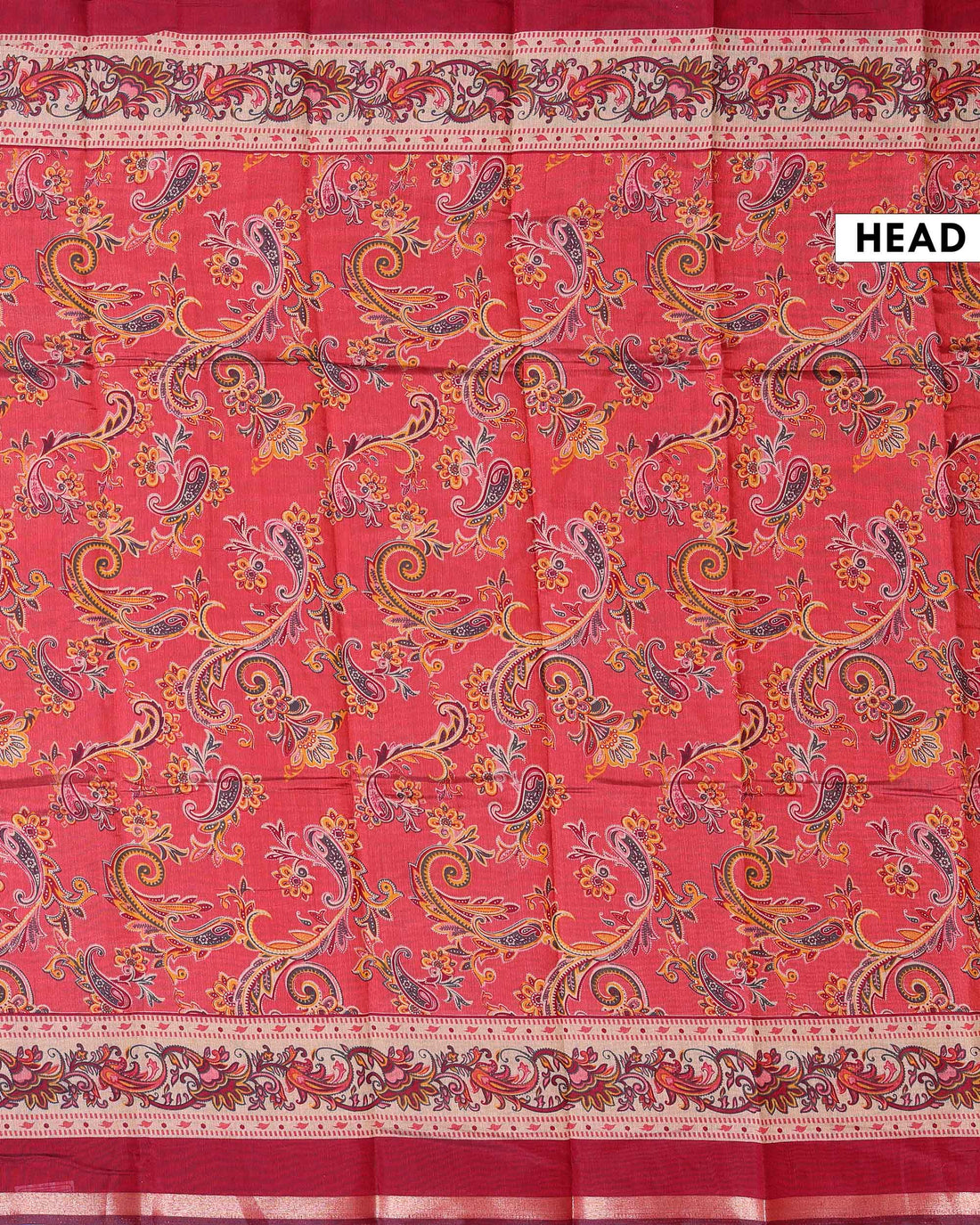 Elegant Semi Chanderi Saree with Paisley Inspired Motifs and A Plain Gold Woven Border - Red