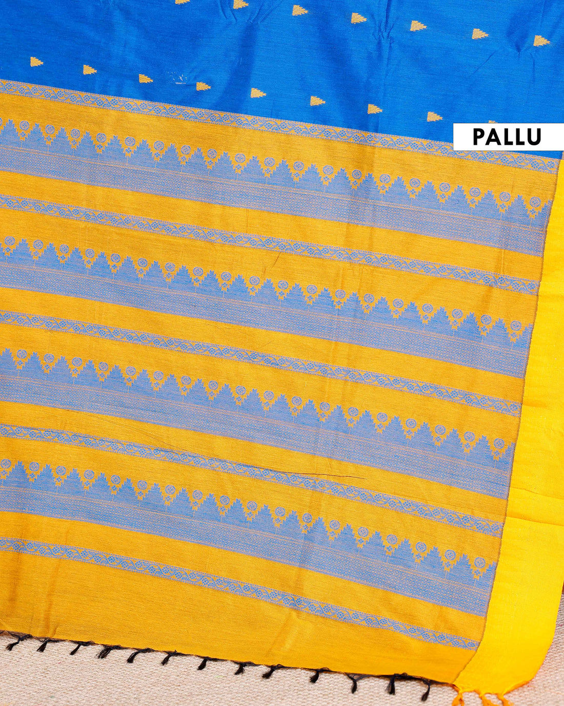 Handloom Kalyani Cotton Saree with Temple Border Design - Blue