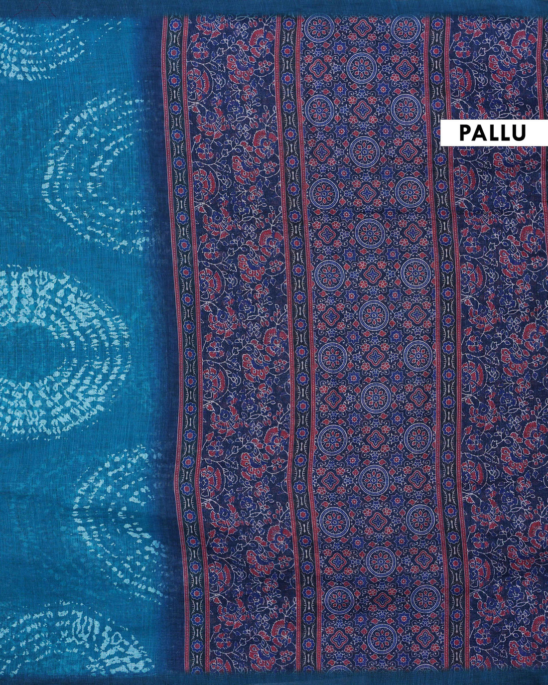 Ethnic Blue Linen saree with Multi-color Paisley and Floral Design
