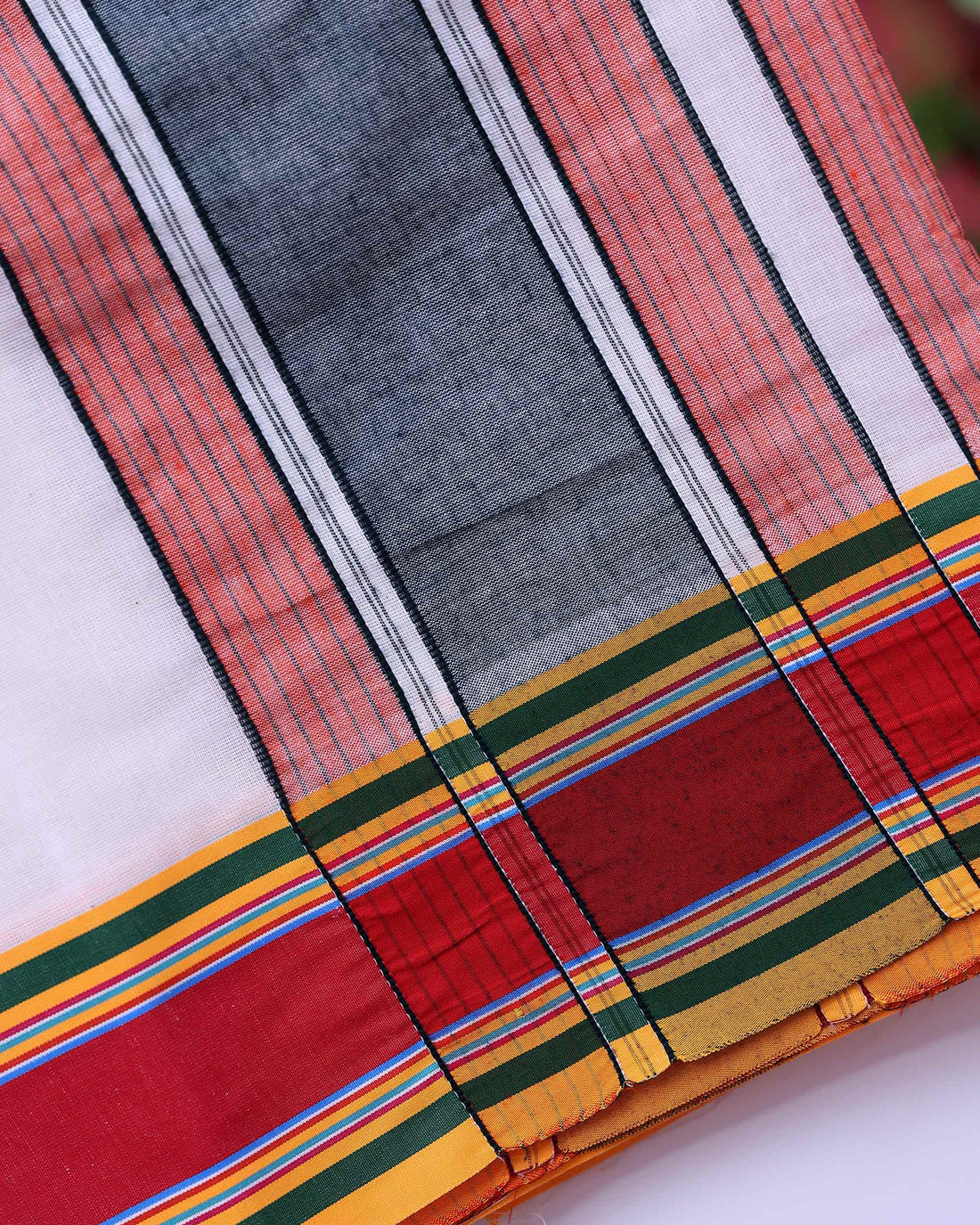 Men’s Classic Handloom Cotton Dhoti (9×5 Meter) with Traditional Multi Border - White