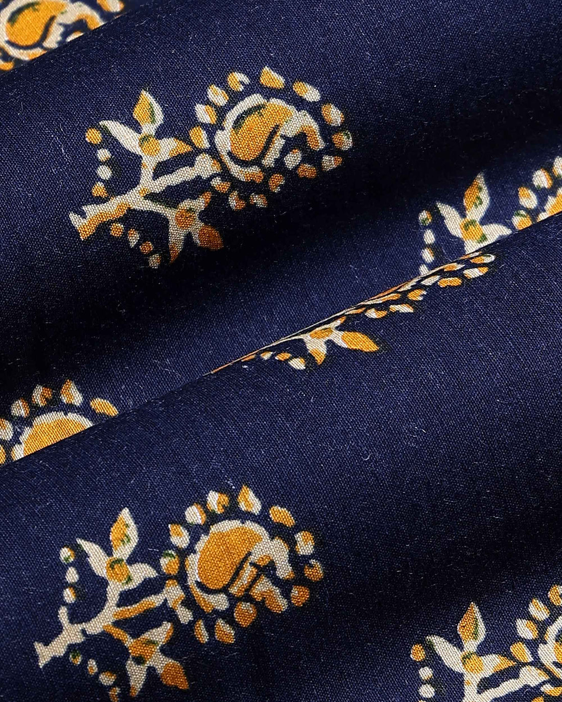Women’s Handloom Cotton 1 Meter Blouse Material with Traditional Floral Block Print Motifs - Blue