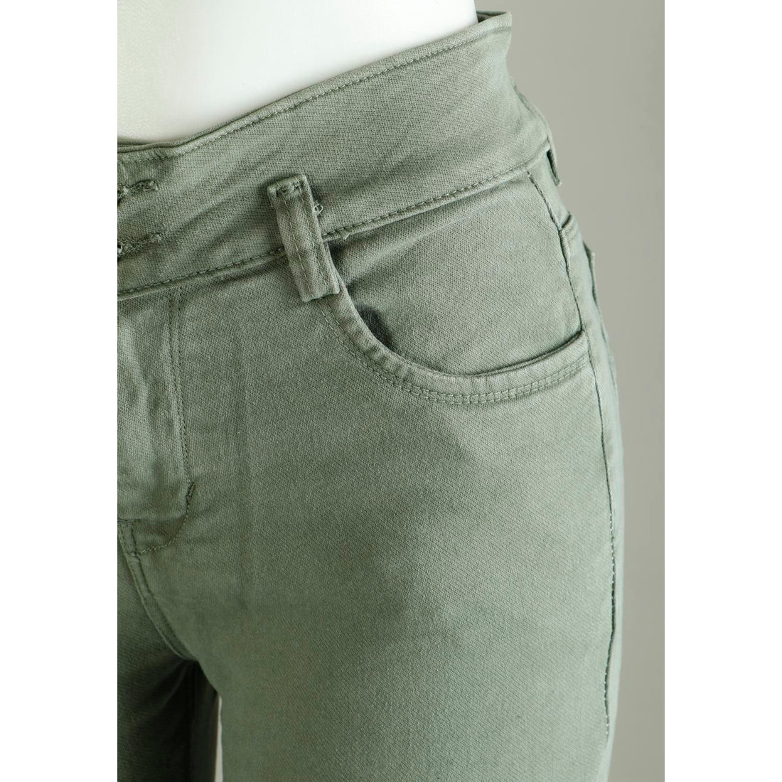 Women Green Pencil Cut  Button Jeans
