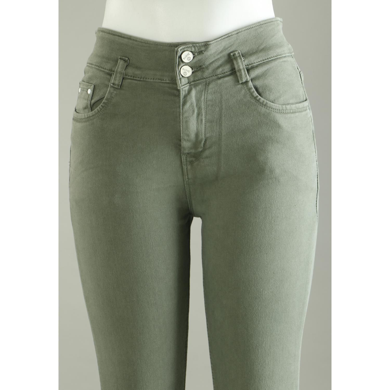 Shop Women Green Pencil Cut  Button Jeans Online