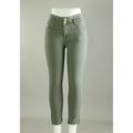 Women Green Pencil Cut  Button Jeans
