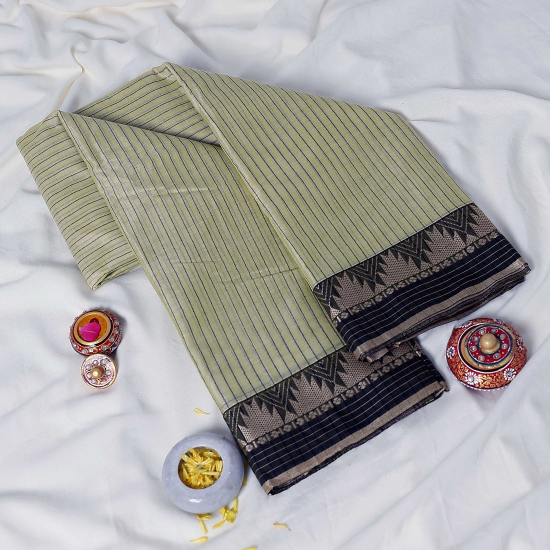 Light Green Mangalagiri Cotton Saree for Women | Festive Summer Collection | Jeyachandran - Full View
