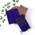 Cotton Salwar Material In Royal Blue With Striped Pattern Brown Contrast Dupatta Flat Lay View