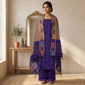 Royal Blue Cotton Salwar Material With Striped Weave Brown Dupatta And Striped Border Front View