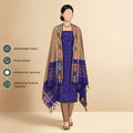 Royal Blue Cotton Salwar Material With Brown Contrast Dupatta Striped Border And Tassel Detail Illustrated Front View
