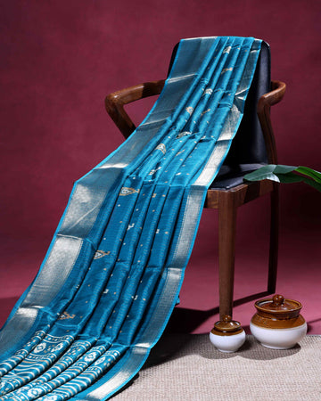 Elegant Dola Silk Saree with All-Over Paisley Butta Motifs and Classic Traditional Zari Woven Border - Blue