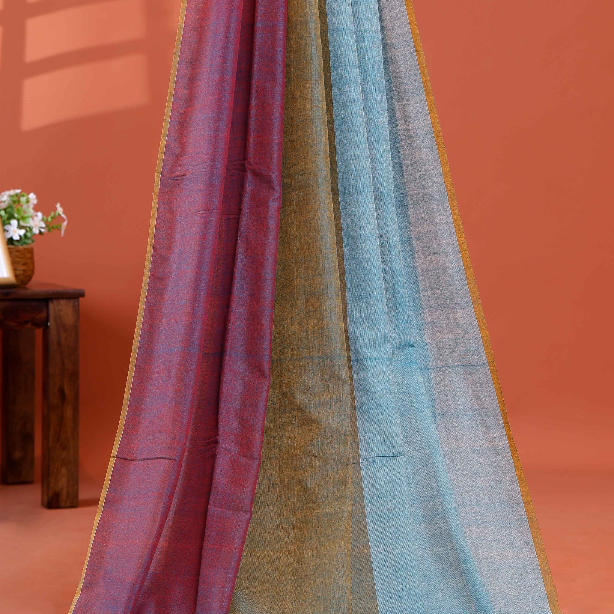 Handwoven Mul Mul Cotton Saree with Bold Striped Pattern and Tassel Detailing - Multi