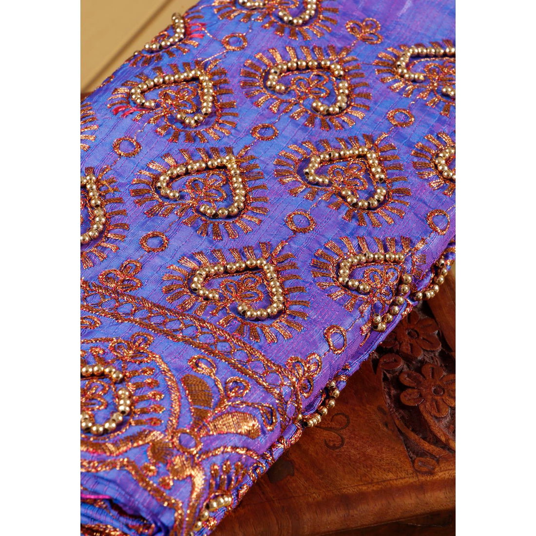 Embroidered Unstitched Blouse Material with Intricate Beadwork and Zari Detailing - Blue