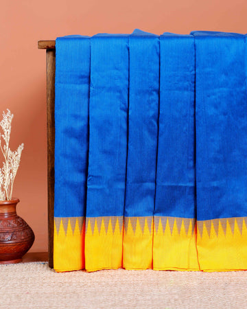 Handloom Kalyani Cotton Saree with Temple Border Design - Blue