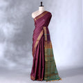Royal Purple  Banana Pith Saree with Minimal Butta Motifs & Traditional Zari Woven Border -Full View