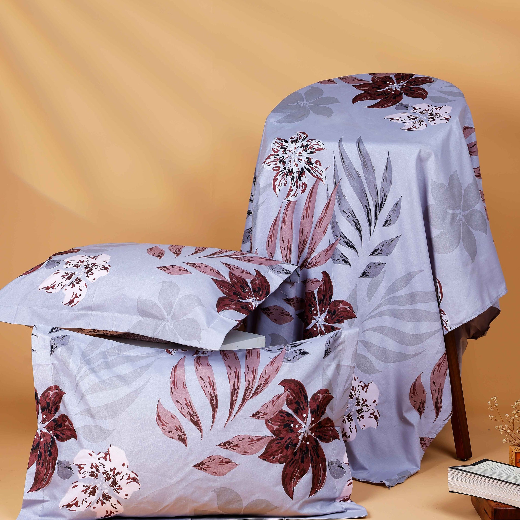 Blossom Serenity Floral Double King Size Bed Cover -  Grey