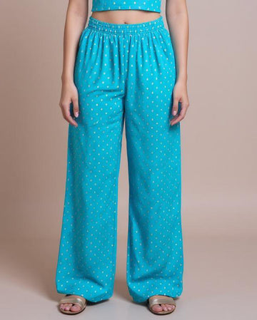 Ethnic Print Relaxed Fit Palazzo Pant -  Blue