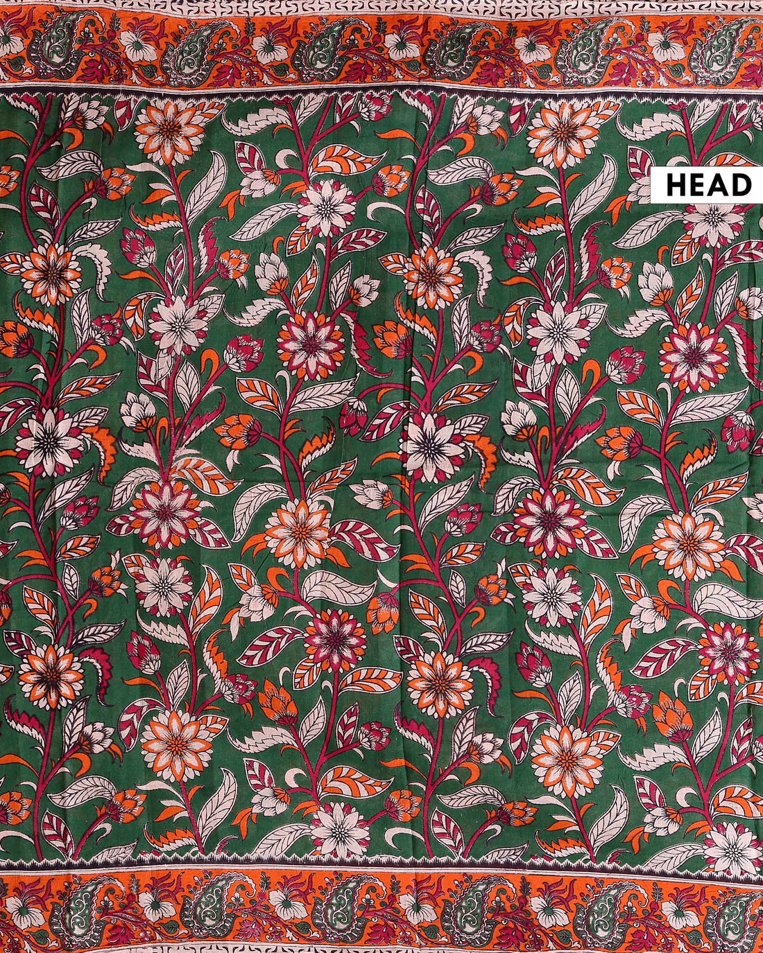 Traditional Hand-Painted Kalamkari Cotton Saree with Traditional Floral & Paisley Motifs - Green