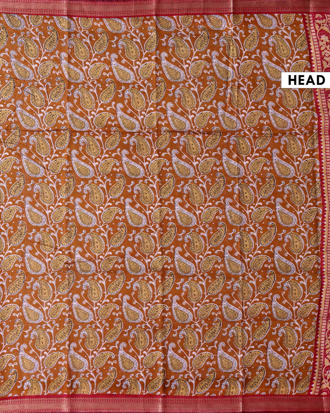 Elegant Semi Chanderi Saree with Paisley Inspired Print and Contrast Zari Border - Mustard