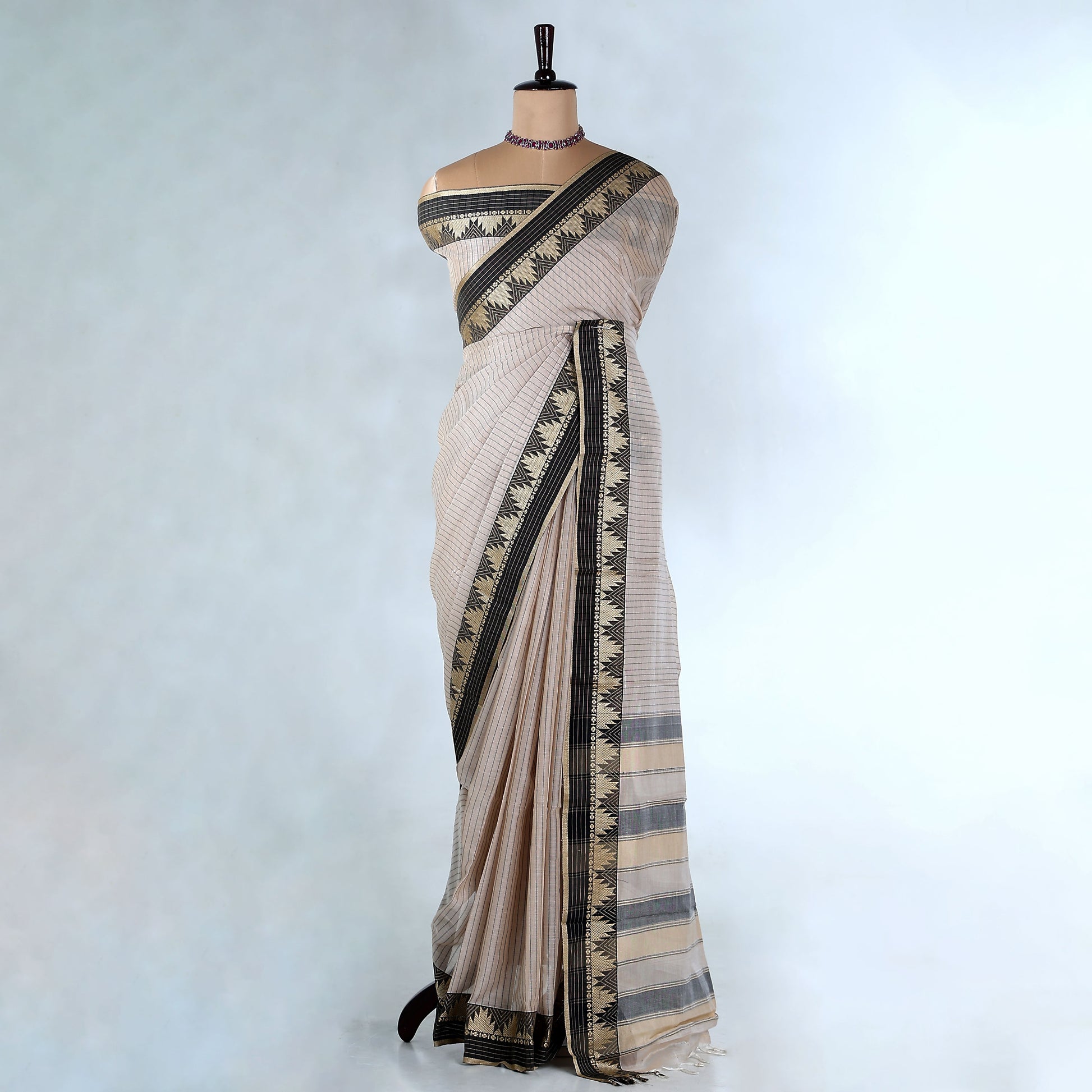 Grey Mangalagiri Cotton Saree for Women | Festive Summer Collection | Jeyachandran - Full View