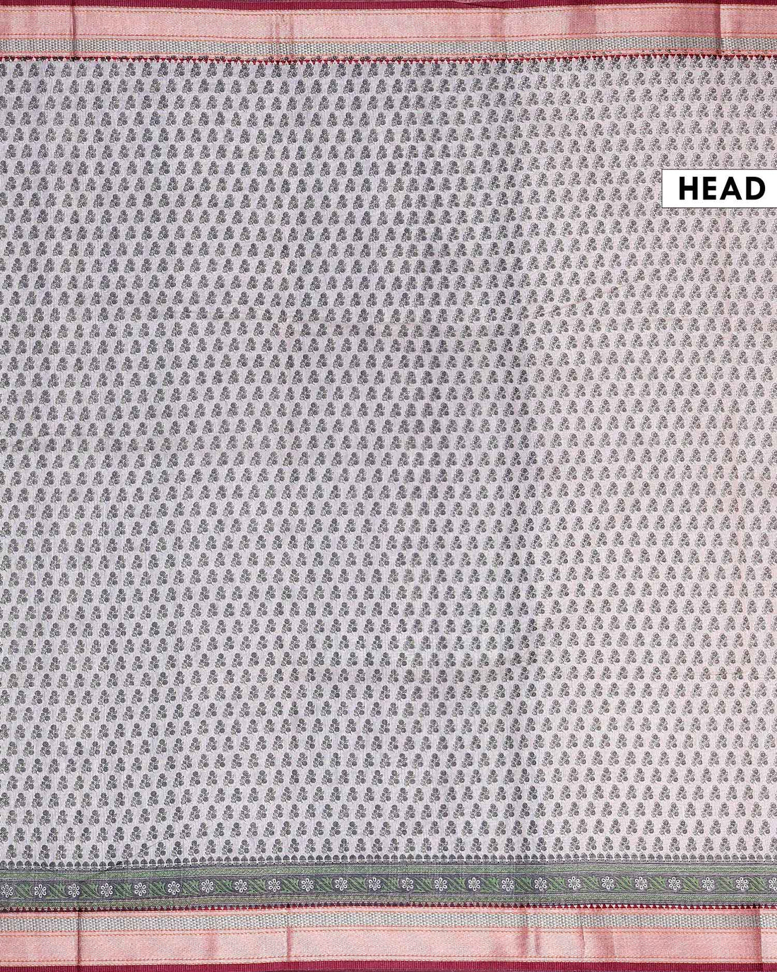 Traditional Linen Cotton Saree with Delicate Floral Buta Prints and Traditional Woven Border - Light Beige