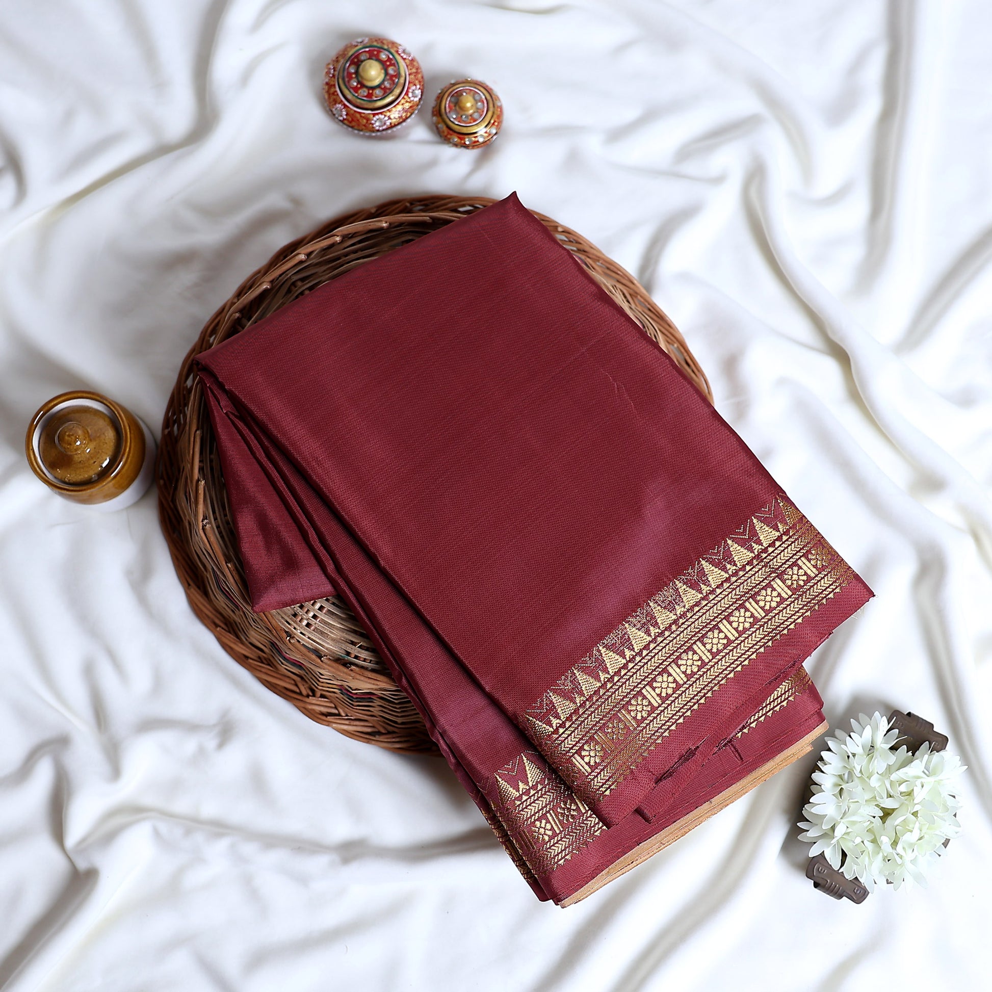 Banana Pith Saree With Elegant Gold Zari Border