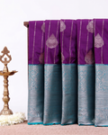 Traditional Niranjana Silk Saree Vertical Zari Motif Lines and Grand Brocade Border - Purple