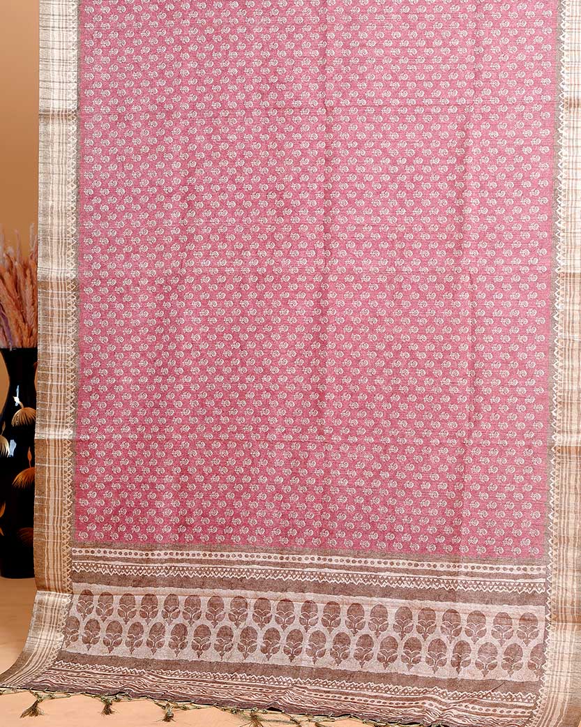 Pink Colour Art Silk Saree with Small Floral Buti Weave and Black Border