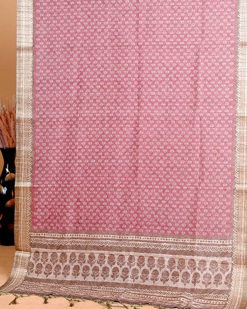 Pink Colour Art Silk Saree with Small Floral Buti Weave and Black Border