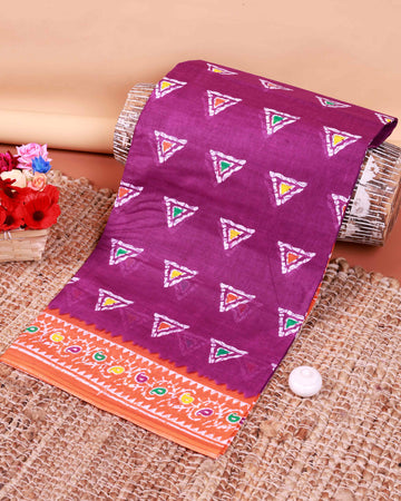 All-Over Floral Printed Voile Saree with Intricate Contrast Border – Purple