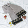 Mangalagiri Cotton Saree a Striped Weave Pattern Traditional Temple Border and Black Contrasting Pallu